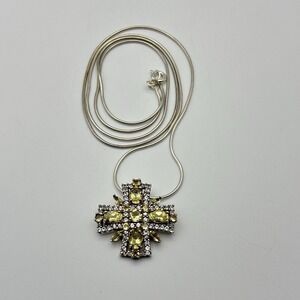Maltese Cross Pendant Necklace Sterling Silver Citrine Thailand Italy 24"